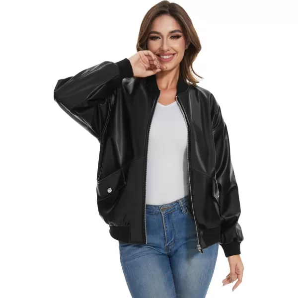 imageFahsyee Womens Leather Jackets Faux Motorcycle Biker Coat Short Lightweight VeganJet Black