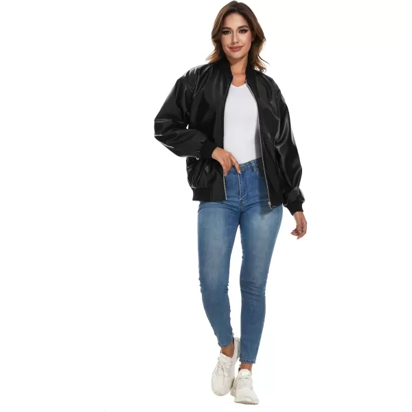 imageFahsyee Womens Leather Jackets Faux Motorcycle Biker Coat Short Lightweight VeganJet Black