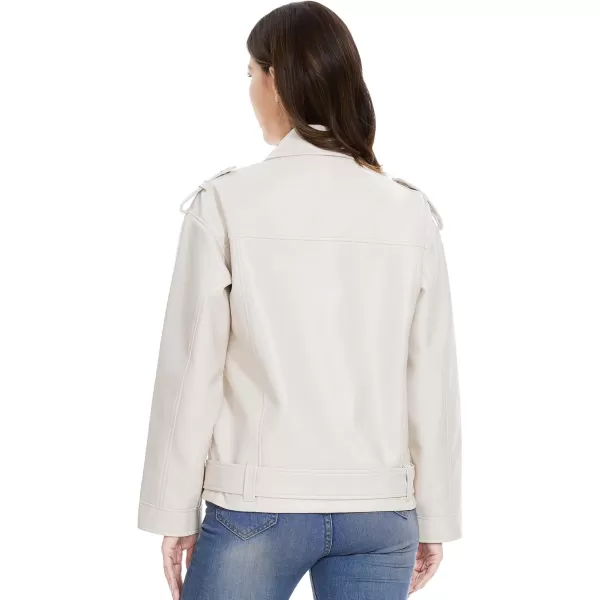 imageFahsyee Womens Leather Jackets Faux Motorcycle Biker Coat Short Lightweight VeganWhite