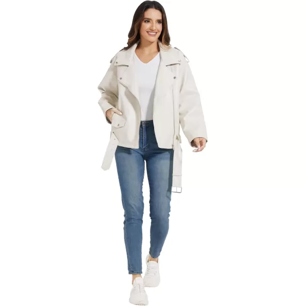 imageFahsyee Womens Leather Jackets Faux Motorcycle Biker Coat Short Lightweight VeganWhite