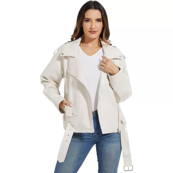 imageFahsyee Womens Leather Jackets Faux Motorcycle Biker Coat Short Lightweight VeganWhite