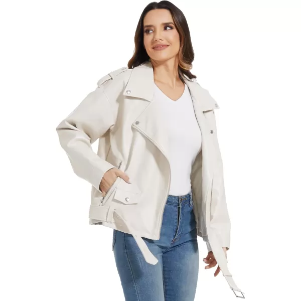 imageFahsyee Womens Leather Jackets Faux Motorcycle Biker Coat Short Lightweight VeganWhite
