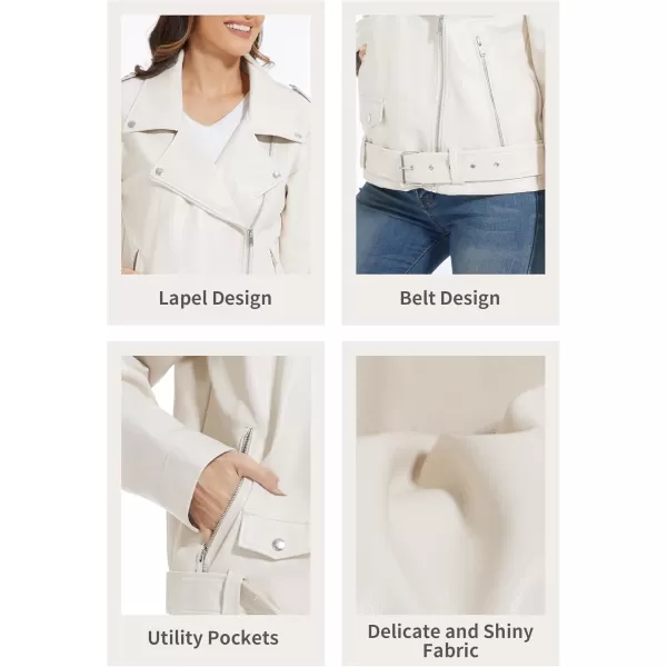 imageFahsyee Womens Leather Jackets Faux Motorcycle Biker Coat Short Lightweight VeganWhite
