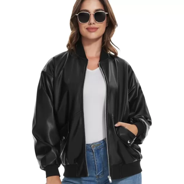 imageFahsyee Womens Leather Jackets Faux Motorcycle Biker Coat Short Lightweight VeganJet Black