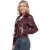 imageFahsyee Faux Leather Jacket for Women Vegan Jackets Moto Biker Motocycle CoatWine Red