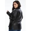 imageFahsyee Women Faux Leather Shacket Moto Biker Shirts Loose Fit Blazer Long Sleeves Button Casual Jacket Plus Size SXXLBlackfp