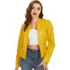 imageFahsyee Zip Leather Jackets for Women Motorcycle Faux PU Moto Biker Outwear CoatYellow
