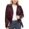 imageFahsyee Faux Leather Jacket for Women Vegan Jackets Moto Biker Motocycle CoatWine Red