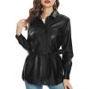imageFahsyee Women Faux Leather Shacket Moto Biker Shirts Loose Fit Blazer Long Sleeves Button Casual Jacket Plus Size SXXLBlackbelt
