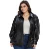 imageFahsyee Women Faux Leather Shacket Moto Biker Shirts Loose Fit Blazer Long Sleeves Button Casual Jacket Plus Size SXXLBlackfp