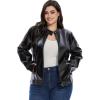 imageFahsyee Womens Faux Leather Jackets Zip Up Motorcycle Short PU Moto Biker Outwear Fitted Slim CoatDeep Black