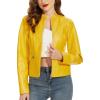 imageFahsyee Zip Leather Jackets for Women Motorcycle Faux PU Moto Biker Outwear CoatYellow