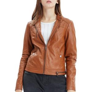 imageFahsyee Black Faux Leather Jackets for Women Motorcycle PU Moto Biker Outwear CoatBrown