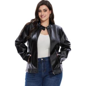 imageFahsyee Womens Faux Leather Jackets Zip Up Motorcycle Short PU Moto Biker Outwear Fitted Slim CoatDeep Black