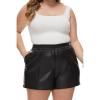 imageFahsyee Plus Size Black Shorts  Faux Elastic High Waisted Leather Short for Women PU Pleather Casual with Pockets 0X4X076ftblack
