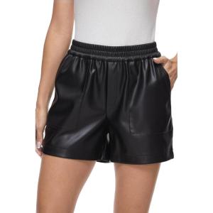 imageFahsyee Black Leather Shorts Women  Sexy High Waist Faux Pu Pleather Elastic Casual Short with Pockets Plus Size SXXL076black