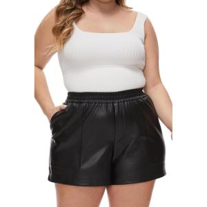imageFahsyee Plus Size Black Shorts  Faux Elastic High Waisted Leather Short for Women PU Pleather Casual with Pockets 0X4X076ftblack