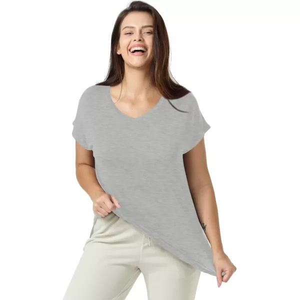 Amoretu Plus Size Tops for Women V Neck Short Sleeve T Shirts Swing Tunic Tops Loose Fit for Summer ClothingGray