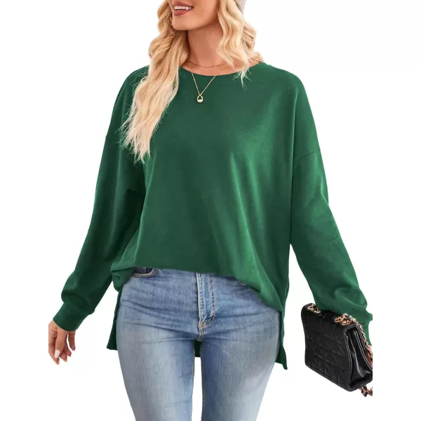 Amoretu Womens Long Sleeve Tops Oversized Sweatshirts Round Neck Shirt Side Slit Trendy Pullover Fall Winter 2024Green