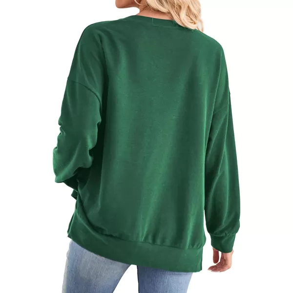 Amoretu Womens Long Sleeve Tops Oversized Sweatshirts Round Neck Shirt Side Slit Trendy Pullover Fall Winter 2024Green