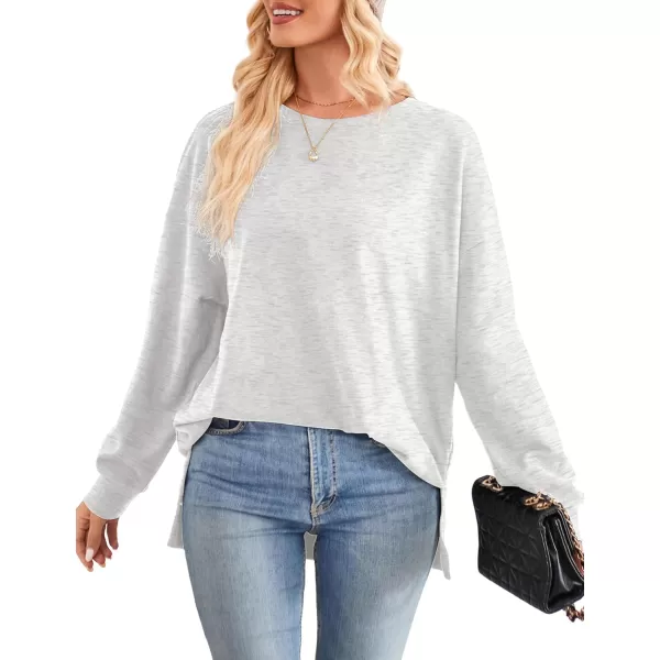 Amoretu Womens Long Sleeve Tops Oversized Sweatshirts Round Neck Shirt Side Slit Trendy Pullover Fall Winter 2024Grey
