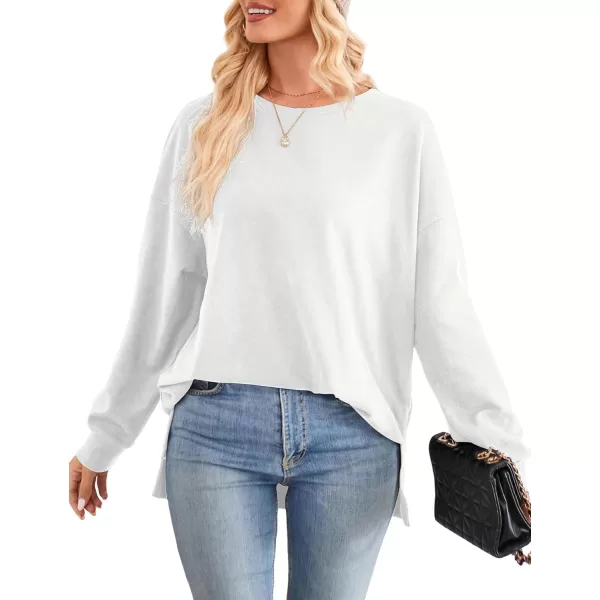 Amoretu Womens Long Sleeve Tops Oversized Sweatshirts Round Neck Shirt Side Slit Trendy Pullover Fall Winter 2024White