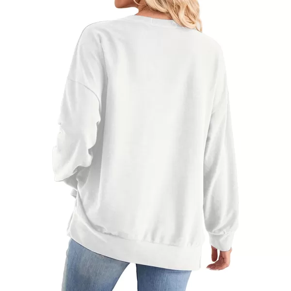 Amoretu Womens Long Sleeve Tops Oversized Sweatshirts Round Neck Shirt Side Slit Trendy Pullover Fall Winter 2024White