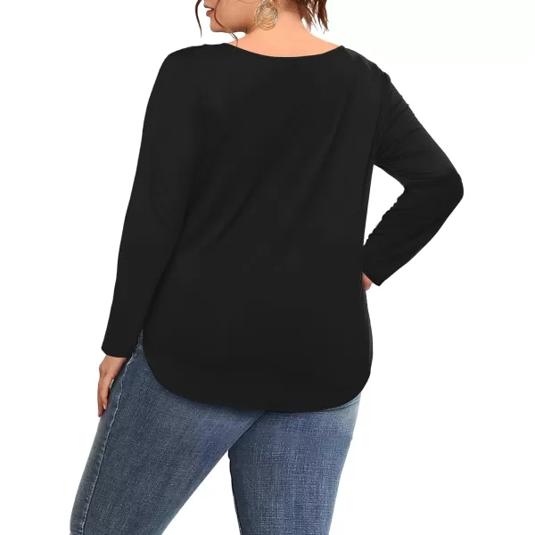 Amoretu Womens Plus Size Tops VNeck Long Sleeve Tshirt Casual BlouseBlack