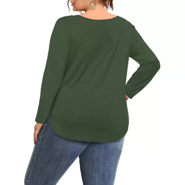 Amoretu Womens Plus Size Tops VNeck Long Sleeve Tshirt Casual BlouseGreen
