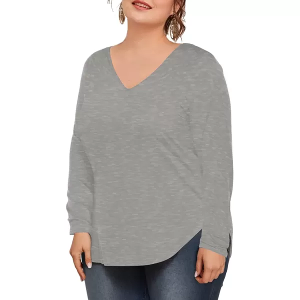 Amoretu Womens Plus Size Tops VNeck Long Sleeve Tshirt Casual BlouseGrey