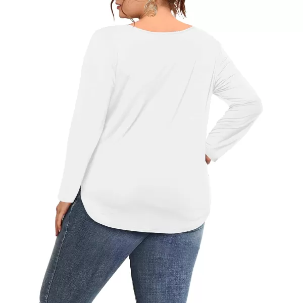 Amoretu Womens Plus Size Tops VNeck Long Sleeve Tshirt Casual BlouseWhite