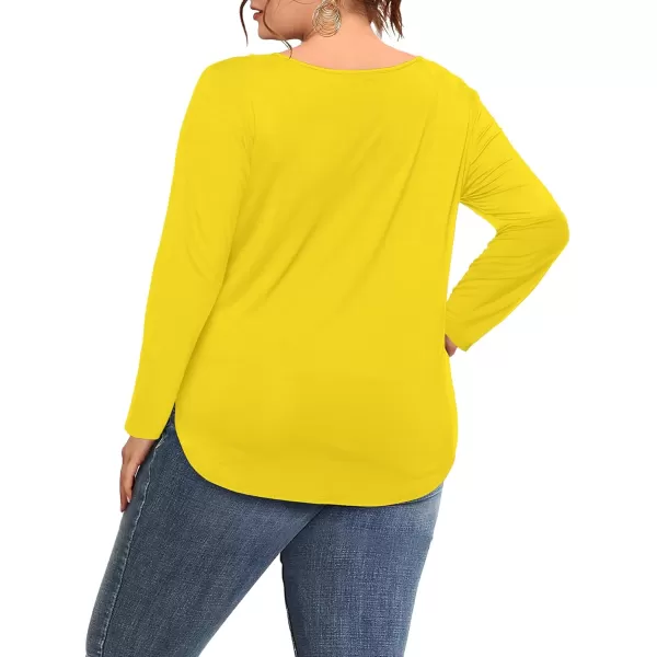 Amoretu Womens Plus Size Tops VNeck Long Sleeve Tshirt Casual BlouseYellow