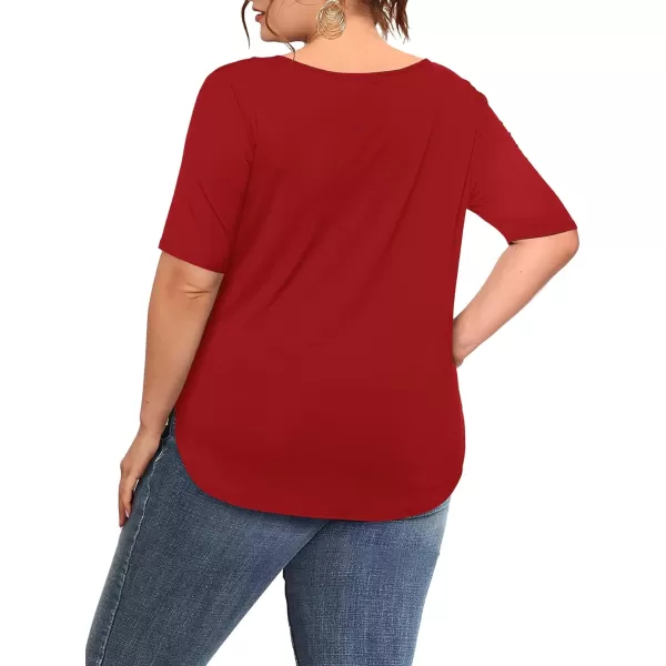 Amoretu Womens Plus Size Tops VNeck Short Sleeve Tshirt Casual BlouseRed