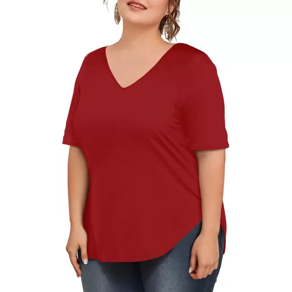 Amoretu Womens Plus Size Tops VNeck Short Sleeve Tshirt Casual BlouseRed