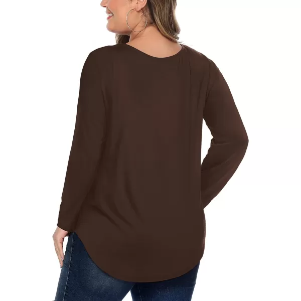 Amoretu Womens Plus Size Tops with Long Sleeve Criss Cross NeckBrown