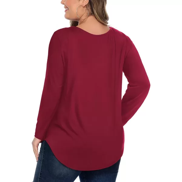 Amoretu Womens Plus Size Tops with Long Sleeve Criss Cross NeckBurgundy