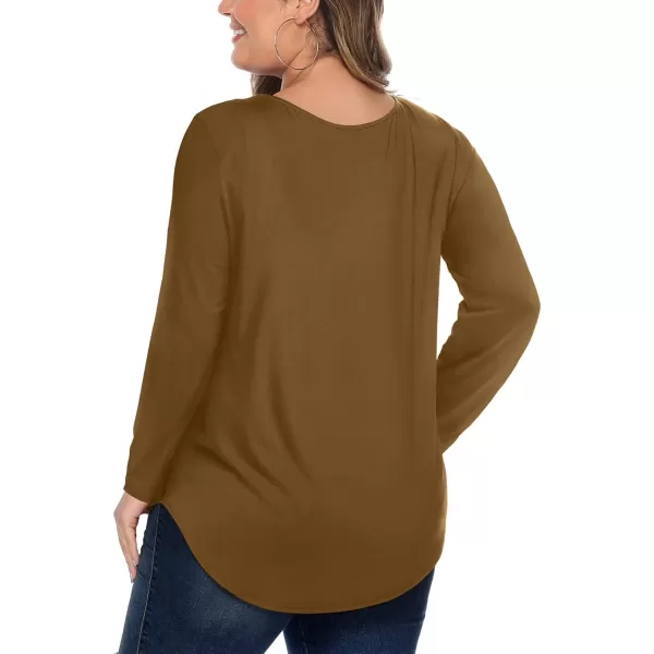 Amoretu Womens Plus Size Tops with Long Sleeve Criss Cross NeckCoffee