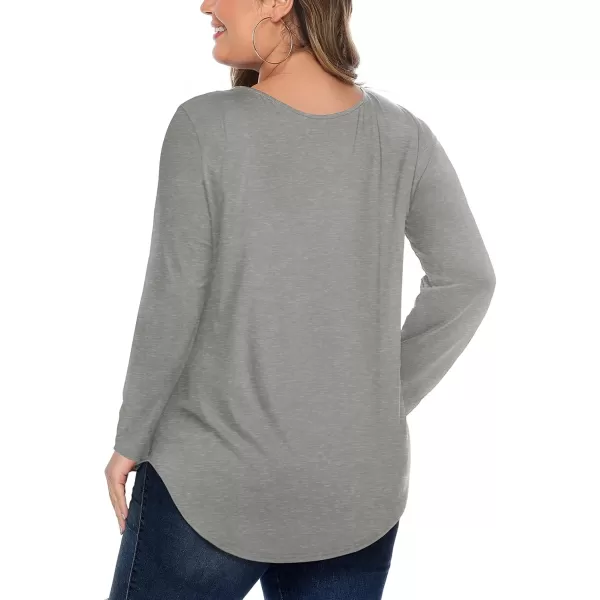 Amoretu Womens Plus Size Tops with Long Sleeve Criss Cross NeckGrey