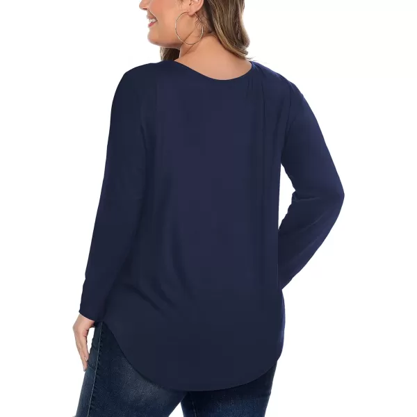 Amoretu Womens Plus Size Tops with Long Sleeve Criss Cross NeckNavy Blue