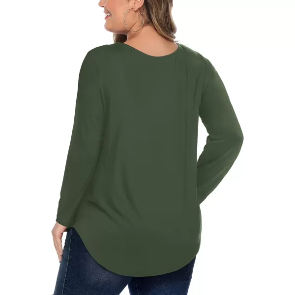 Amoretu Womens Plus Size Tops with Long Sleeve Criss Cross NeckOlive Green