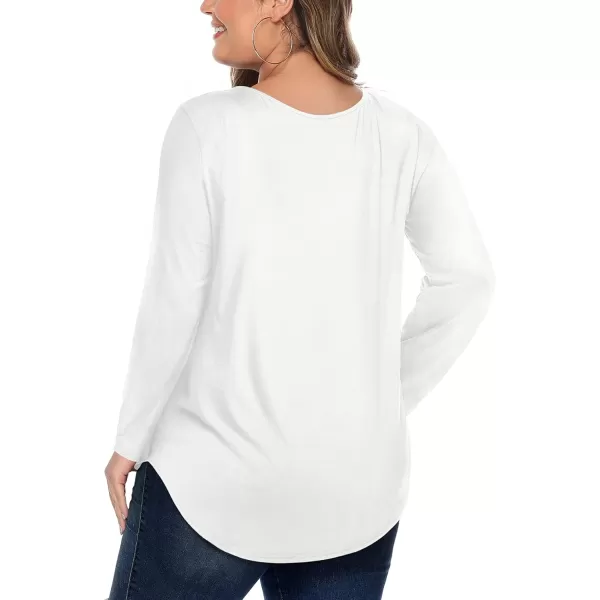 Amoretu Womens Plus Size Tops with Long Sleeve Criss Cross NeckWhite