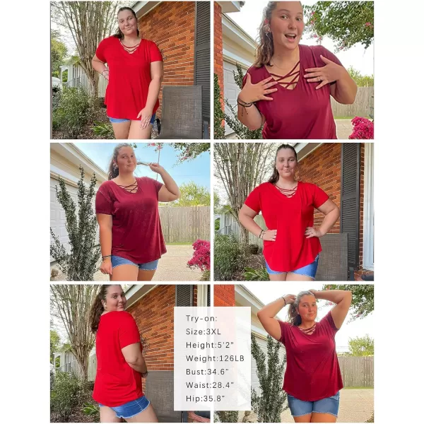 Amoretu Womens Plus Size Tops with Short Sleeve Criss Cross NeckWhite
