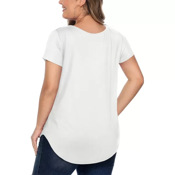 Amoretu Womens Plus Size Tops with Short Sleeve Criss Cross NeckWhite