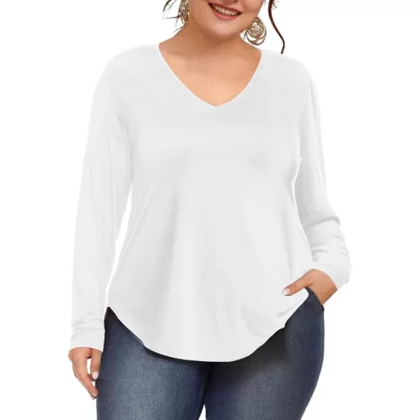 Amoretu Womens Plus Size Tops VNeck Long Sleeve Tshirt Casual BlouseWhite