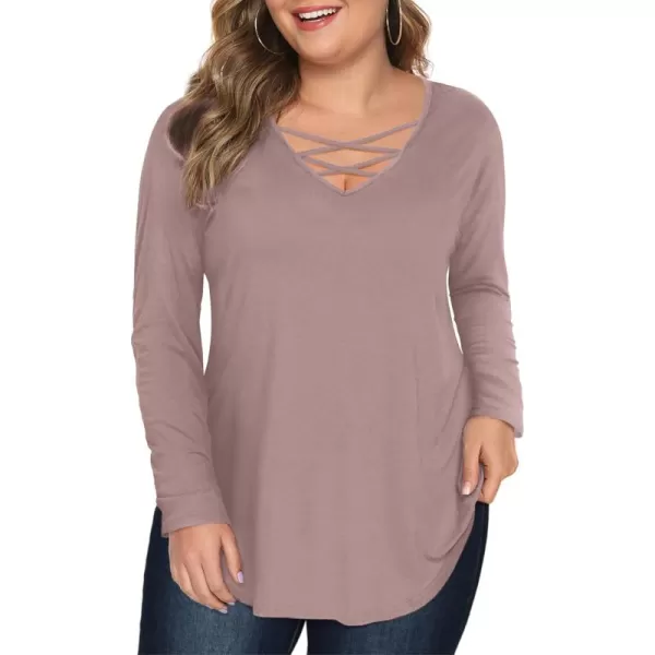 Amoretu Womens Plus Size Tops with Long Sleeve Criss Cross NeckGray Purple