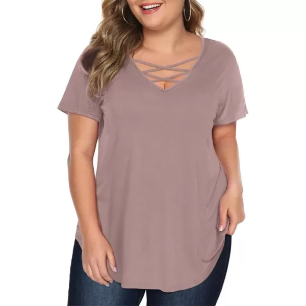 Amoretu Womens Plus Size Tops with Short Sleeve Criss Cross NeckGray Purple