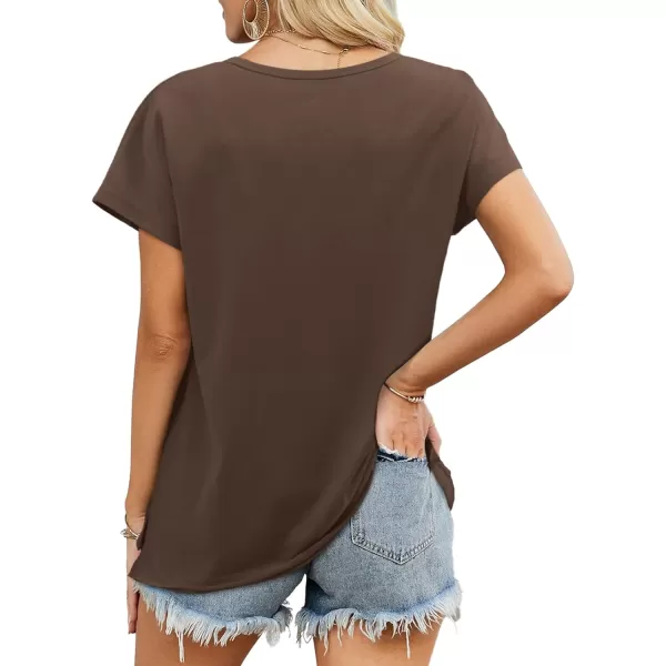 Amoretu Women Short Sleeve Shirts Crew Neck TShirts Loose Fit Basic TeesLight Brown
