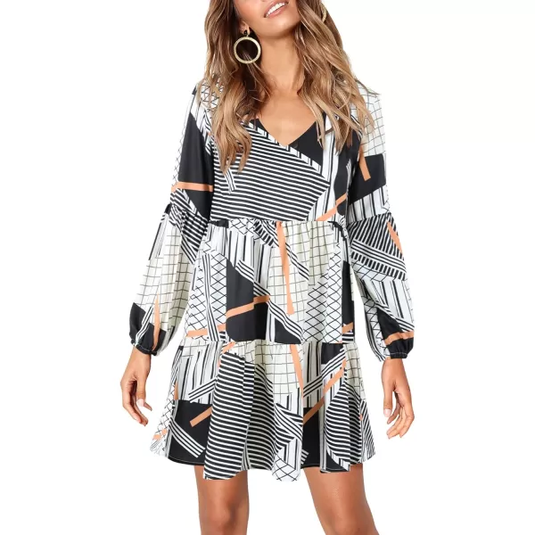 Amoretu Women Summer Tunic Dress V Neck Casual Loose Flowy Swing Shift DressStriped Plaid