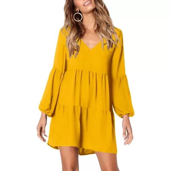Amoretu Women Summer Tunic Dress V Neck Casual Loose Flowy Swing Shift DressYellow