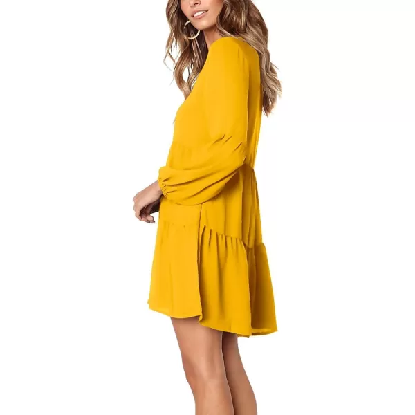 Amoretu Women Summer Tunic Dress V Neck Casual Loose Flowy Swing Shift DressYellow